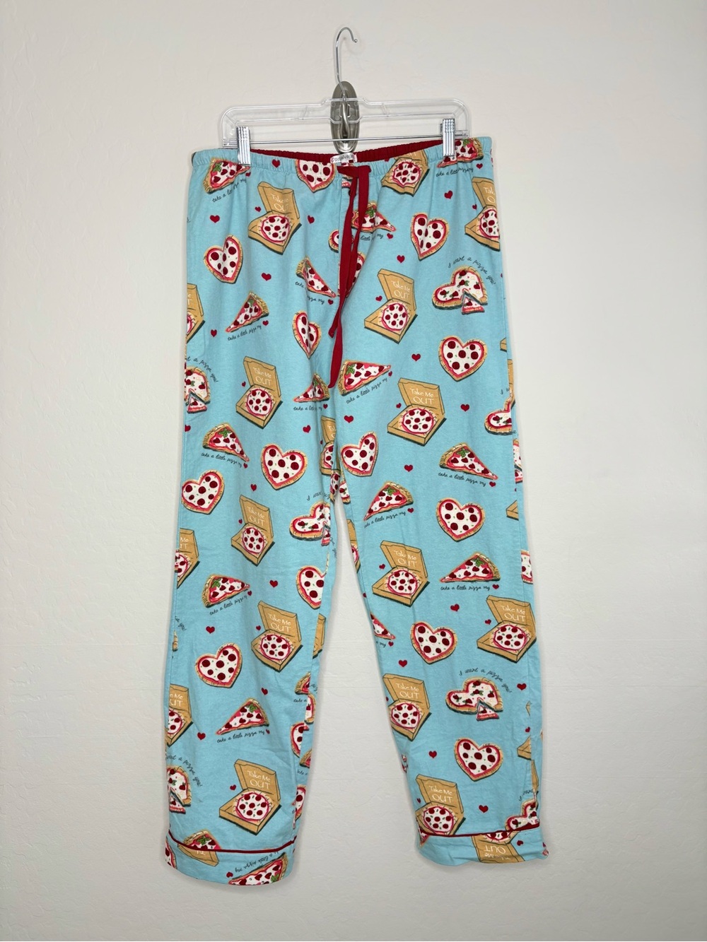 PJ Salvage Pizza Lover Flannel Pajama Set NWT Women’s Large Cotton Blue - Picture 10 of 15